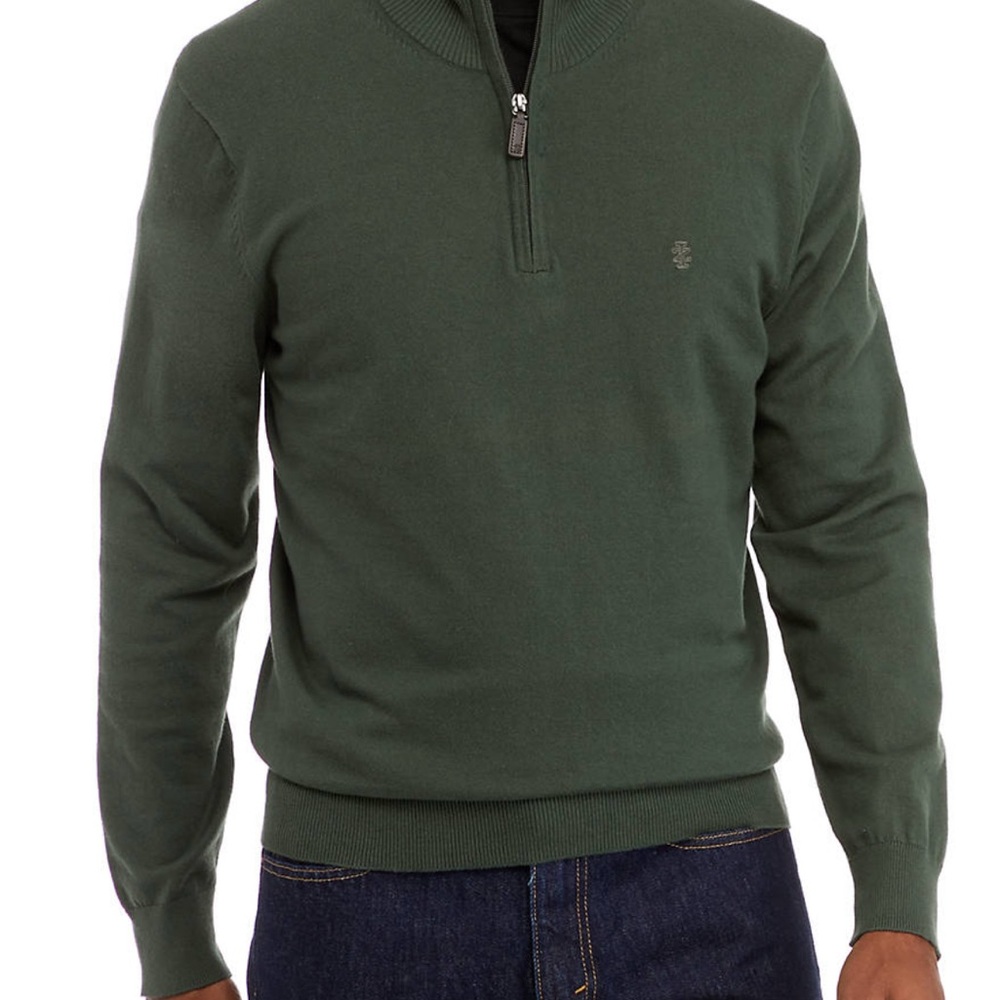 Izod Men's Deep Forest Jersey 1/4 Zip Sweater